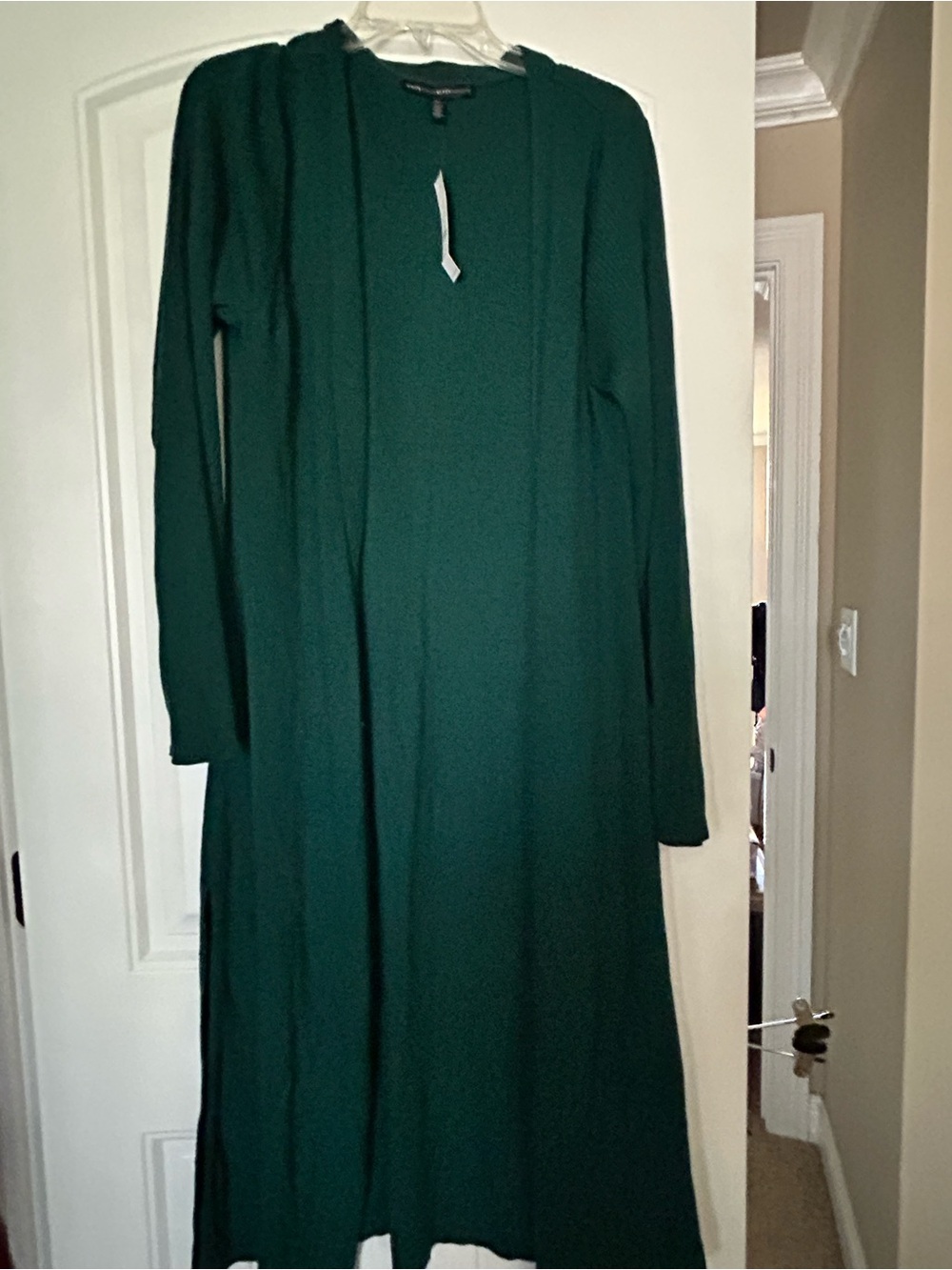 WHBM Deep Green Long Open-Front duster sweater.  NWT